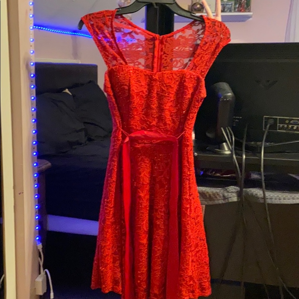 Mid Length Red Sequin Prom Dress